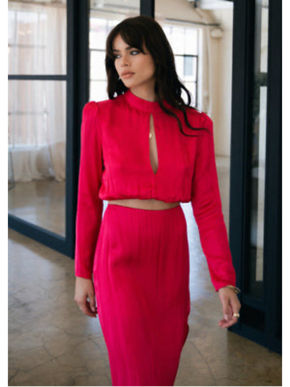 Women's Stillwater Pink Mock Neck Cutout Crop Top S